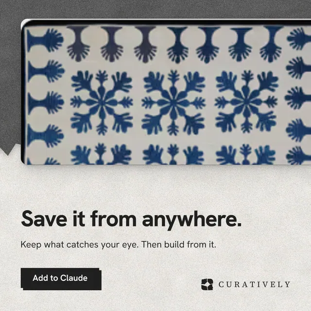 Instagram post for Curatively: "Save it from anywhere." Paper trio style, bottom layout, light palette in grey, white.
