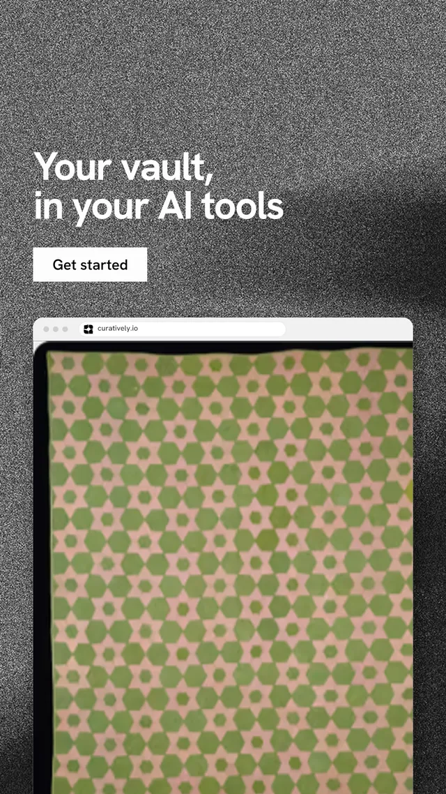 Instagram story for Curatively: "Your vault, in your AI tools". Swiss style, browser layout, light palette in grey, yellow, orange.