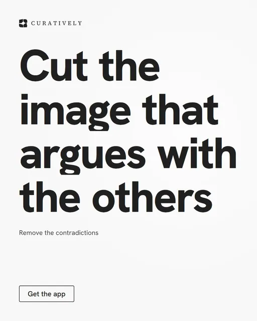 Video for Curatively: "Cut the image that argues with the others". Doc motion loop, 8.0 s, light palette.