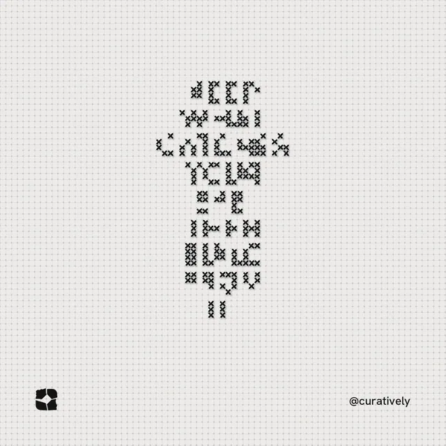 Instagram post for Curatively: "Keep what catches your eye. Then build from it." Stitch style, technique:raster type fx layout, light palette in white, grey.