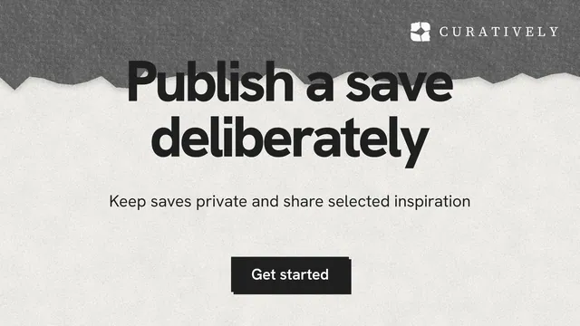 Landscape graphic for Curatively: "Publish a save deliberately". Paper trio style, centred layout, light palette in white, grey.