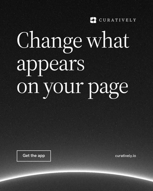 Instagram portrait post for Curatively: "Change what appears on your page". Editorial style, poster layout, dark palette in black, grey.