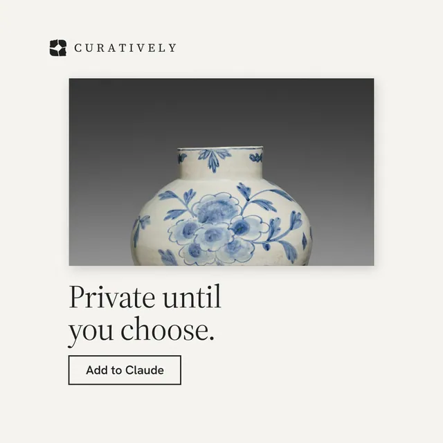 Instagram post for Curatively: "Private until you choose." Editorial style, bottom layout, light palette in white, grey.