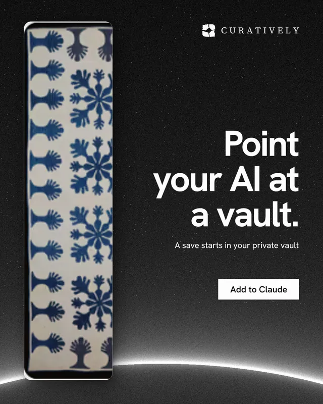 Instagram portrait post for Curatively: "Point your AI at a vault." Swiss style, right layout, dark palette in black, grey.