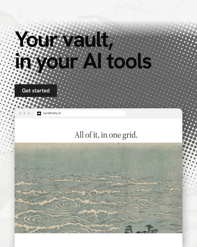 Instagram portrait post for Curatively: "Your vault, in your AI tools". Swiss style, browser layout, light palette in grey, white.