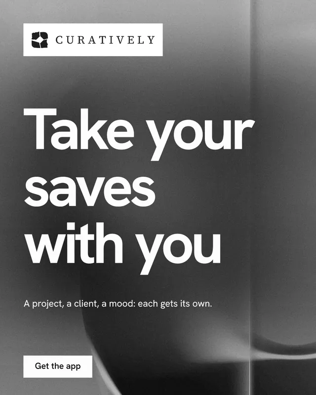 Instagram portrait post for Curatively: "Take your saves with you". Swiss style, announce layout, dark palette in grey, black.