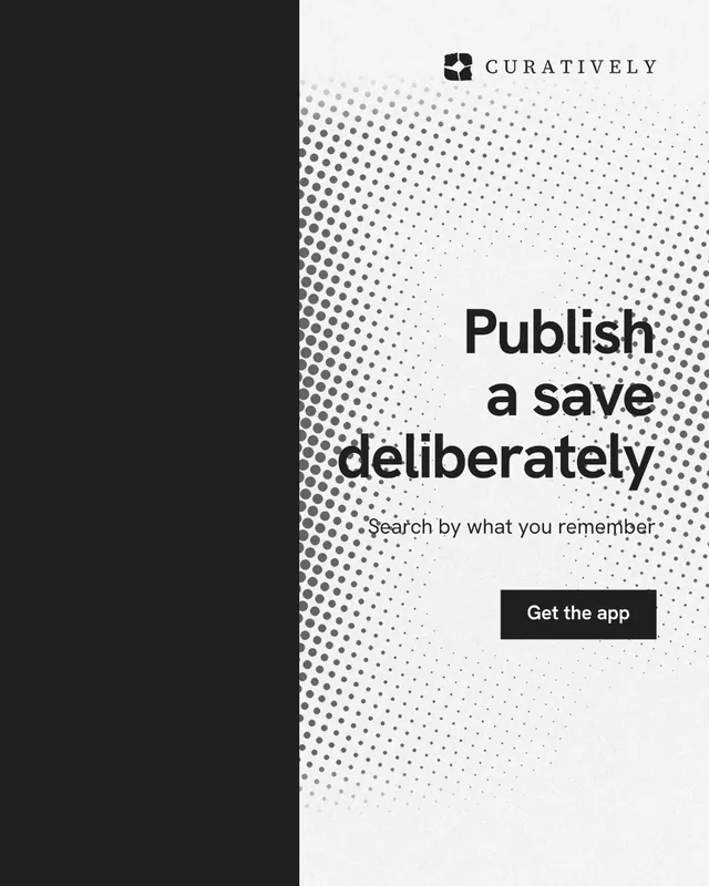 Instagram portrait post for Curatively: "Publish a save deliberately". Swiss style, right layout, light palette in black, white.