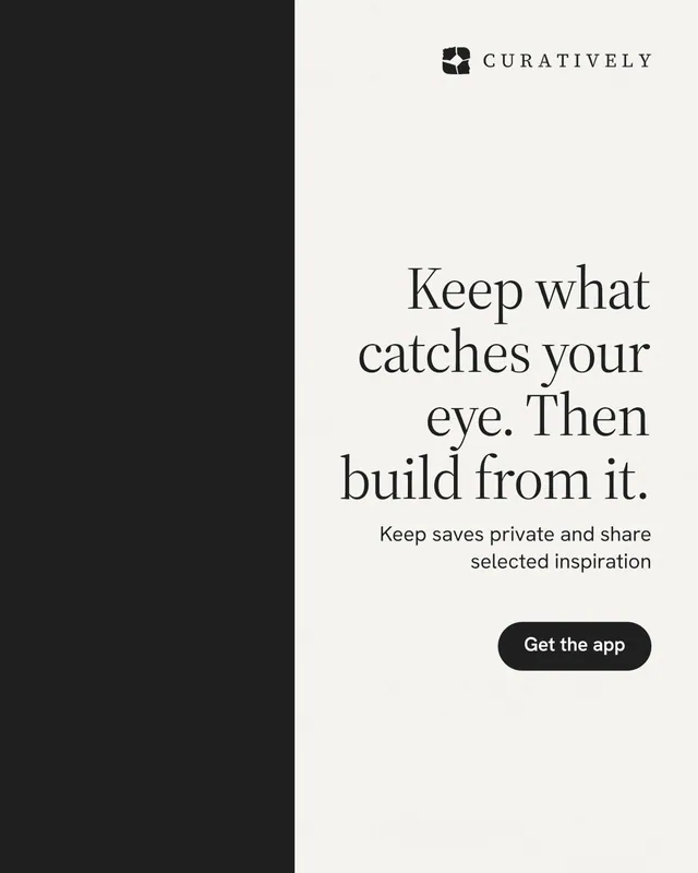 Instagram portrait post for Curatively: "Keep what catches your eye. Then build from it." Data card style, right layout, light palette in white, black.
