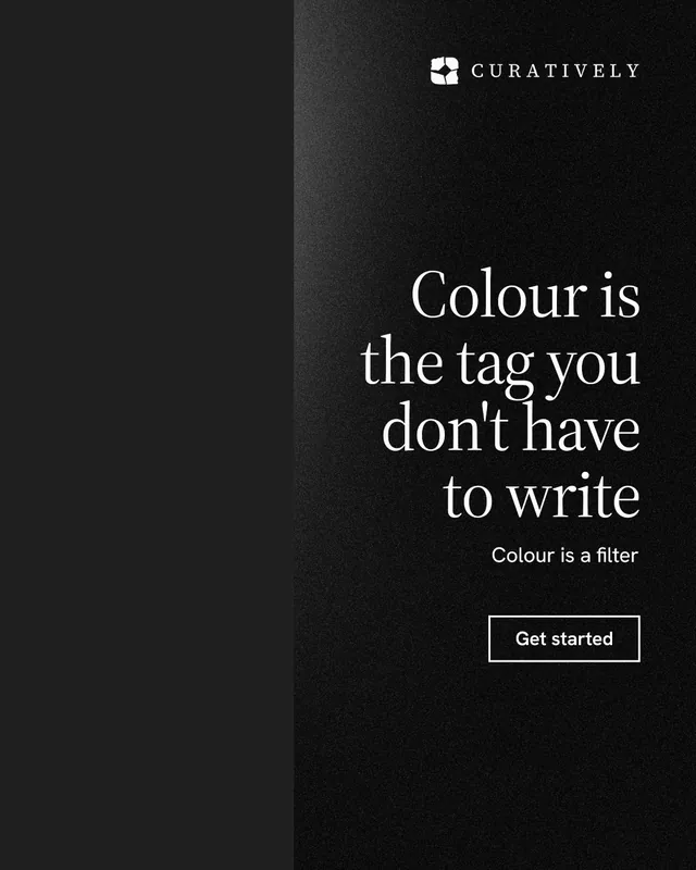 Instagram portrait post for Curatively: "Colour is the tag you don't have to write". Dark deco style, right layout, dark palette in black.