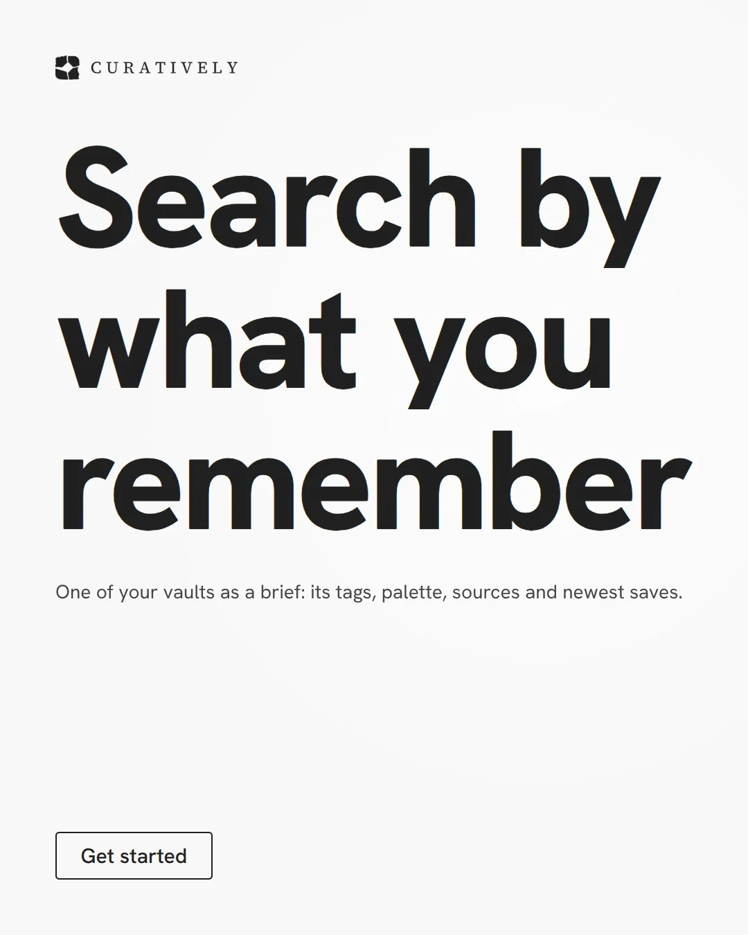 Video for Curatively: "Search by what you remember". Doc motion loop, 8.0 s, light palette.