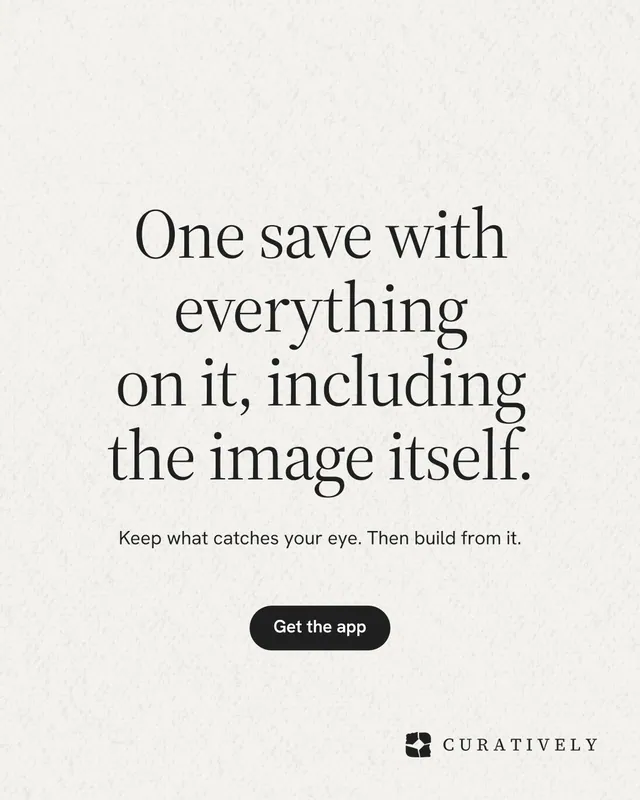 Instagram portrait post for Curatively: "One save with everything on it, including the image itself." Data card style, centred layout, light palette in white, grey.