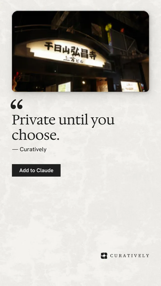 Instagram story for Curatively: "Private until you choose." Swiss style, quote layout, light palette in white, black.