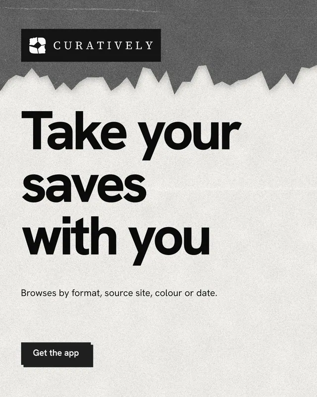 Instagram portrait post for Curatively: "Take your saves with you". Paper trio style, announce layout, light palette in grey, white.