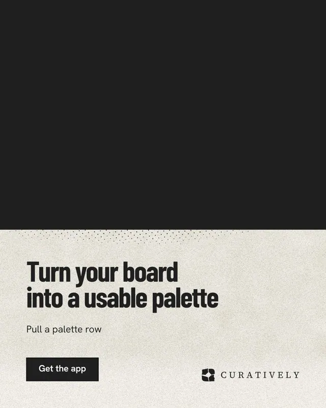 Instagram portrait post for Curatively: "Turn your board into a usable palette". Ink sticker style, bottom layout, dark palette in black, yellow.