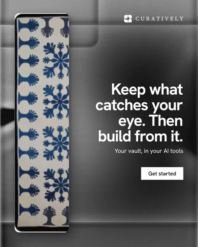 Instagram portrait post for Curatively: "Keep what catches your eye. Then build from it." Swiss style, right layout, dark palette in grey, black.