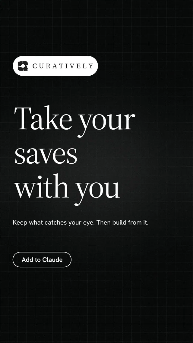 Instagram story for Curatively: "Take your saves with you". Phosphor atlas style, announce layout, dark palette in black.