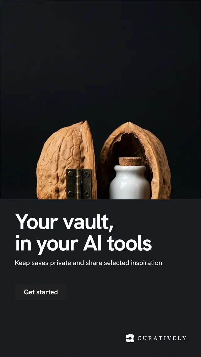 Instagram story for Curatively: "Your vault, in your AI tools". Swiss style, bottom layout, dark palette in black, grey.