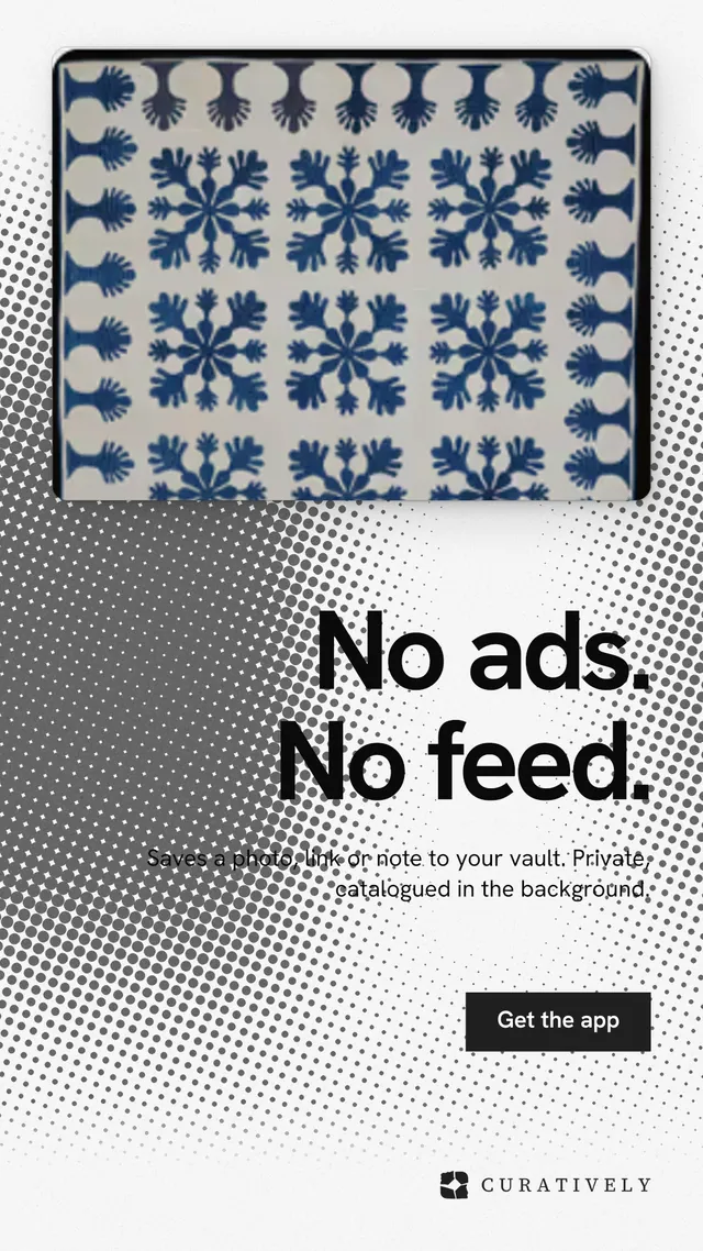 Instagram story for Curatively: "No ads. No feed." Swiss style, right layout, light palette in grey, white.