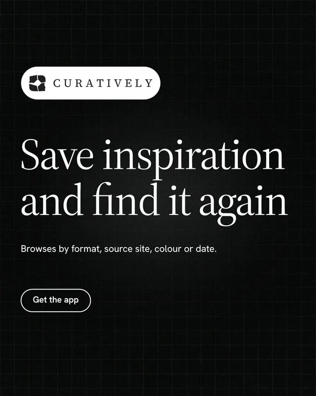 Instagram portrait post for Curatively: "Save inspiration and find it again". Phosphor atlas style, announce layout, dark palette in black, grey.