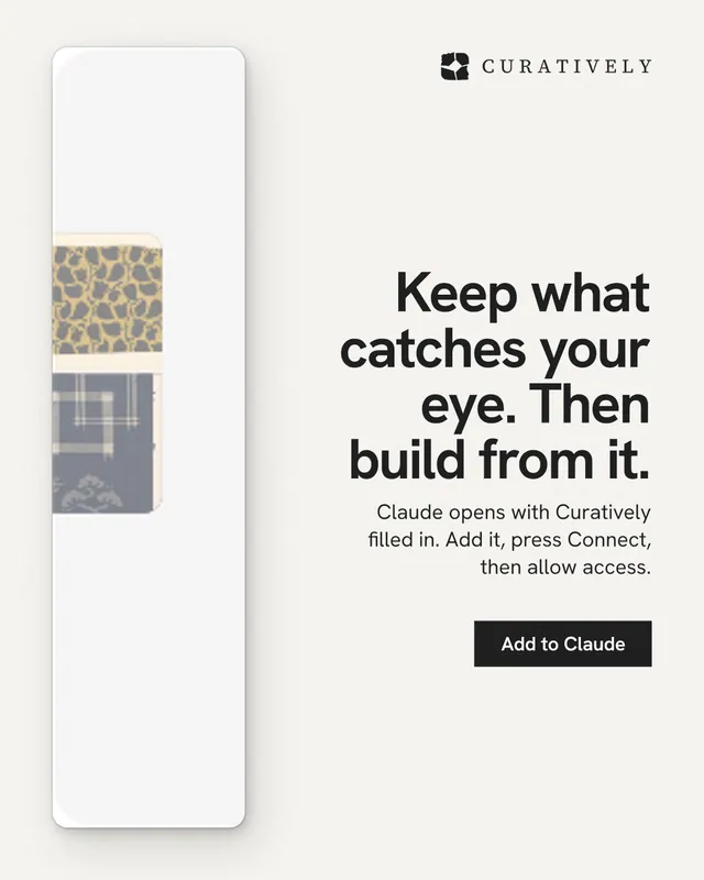 Instagram portrait post for Curatively: "Keep what catches your eye. Then build from it." Swiss style, right layout, light palette in white, grey.