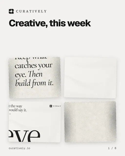 Carousel for Curatively: "Creative, this week". Collection carousel, 8 slides, light palette.