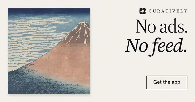 Social ad for Curatively: "No ads. No feed." Editorial style, right layout, light palette in white, grey.