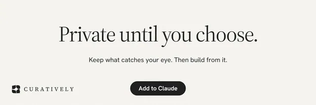 X header for Curatively: "Private until you choose." Data card style, centred layout, light palette in white, grey.