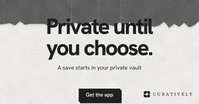 Social ad for Curatively: "Private until you choose." Paper trio style, centred layout, light palette in grey, white.