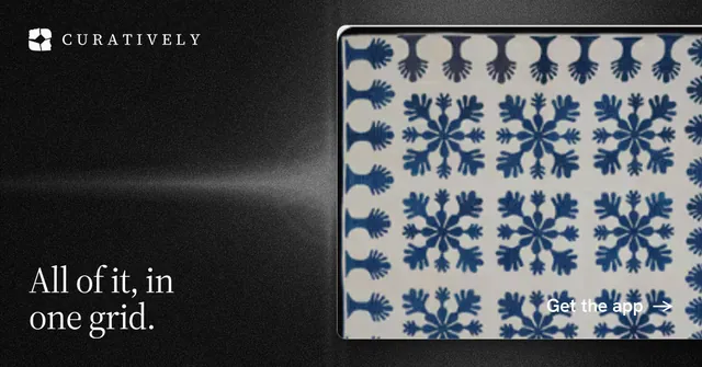 Social ad for Curatively: "All of it, in one grid." Dark deco style, image led layout, dark palette in grey, black.
