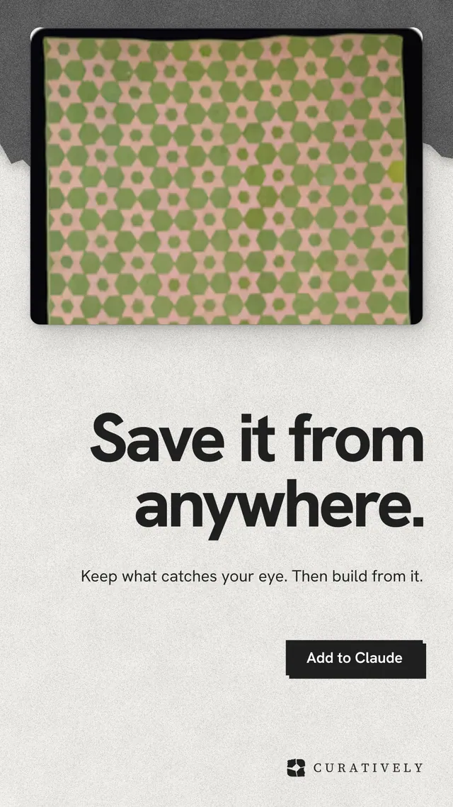 Instagram story for Curatively: "Save it from anywhere." Paper trio style, right layout, light palette in yellow, white, grey.