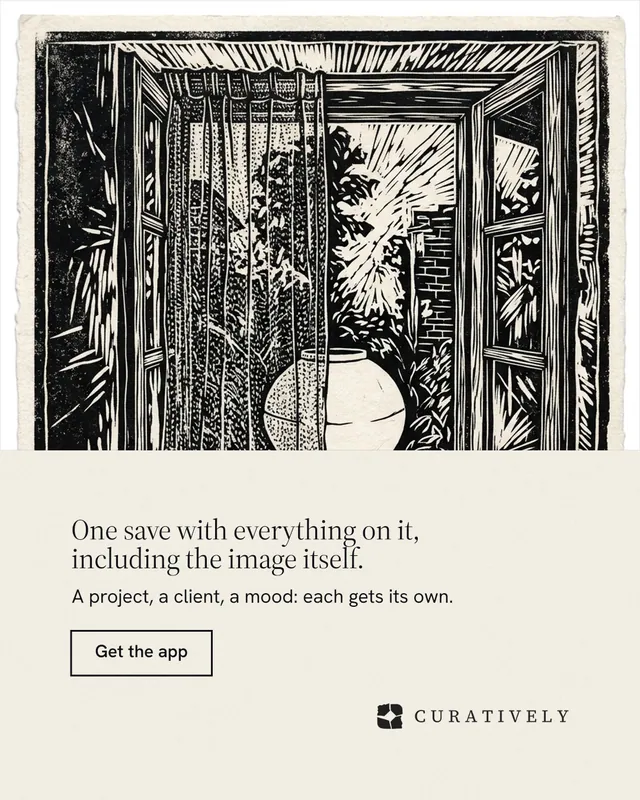Instagram portrait post for Curatively: "One save with everything on it, including the image itself." Editorial style, bottom layout, light palette in yellow, black, grey.