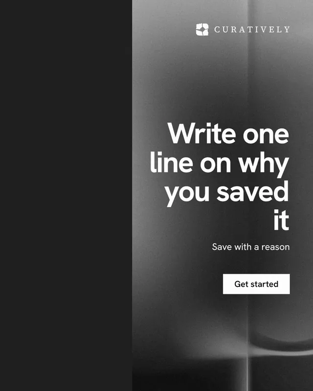 Instagram portrait post for Curatively: "Write one line on why you saved it". Swiss style, right layout, dark palette in black, grey.