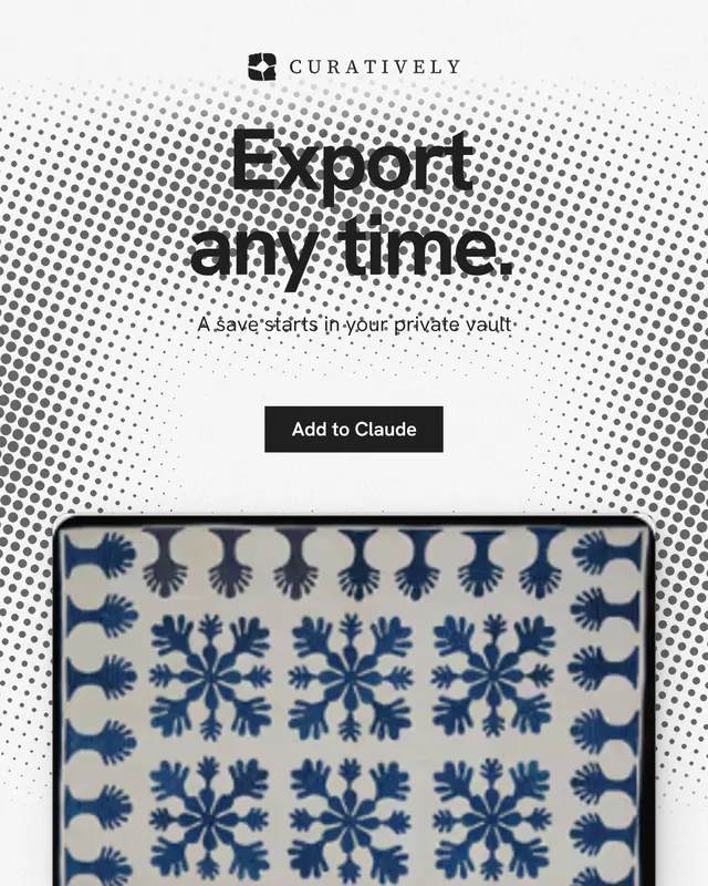 Instagram portrait post for Curatively: "Export any time." Swiss style, centred layout, light palette in grey, white.