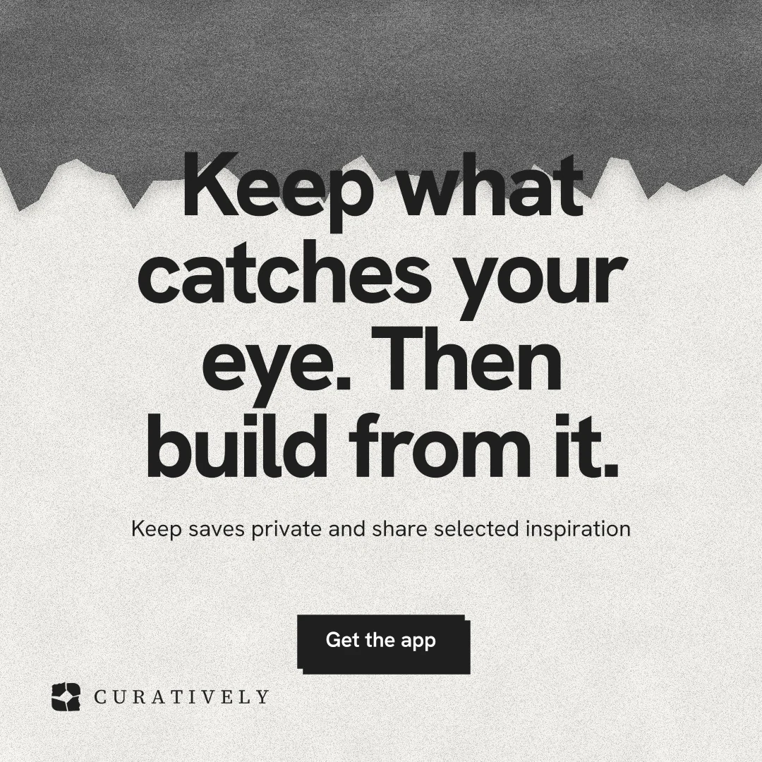Instagram post for Curatively: "Keep what catches your eye. Then build from it." Paper trio style, centred layout, light palette in grey, white.