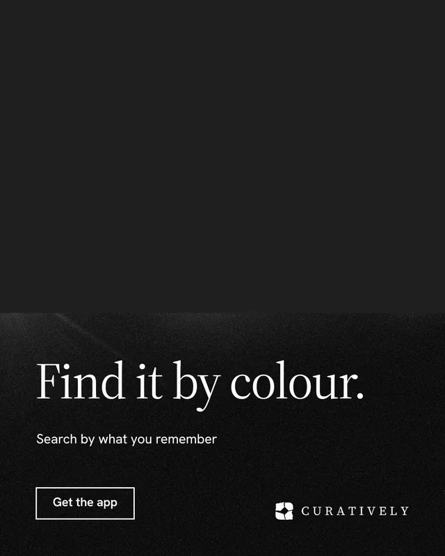 Instagram portrait post for Curatively: "Find it by colour." Dark deco style, bottom layout, dark palette in black.