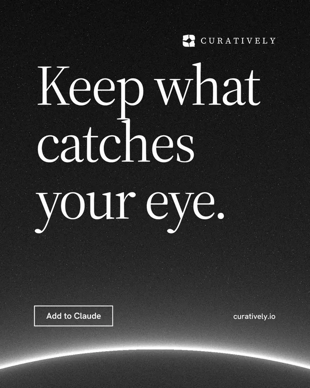 Instagram portrait post for Curatively: "Keep what catches your eye." Editorial style, poster layout, dark palette in black, grey.