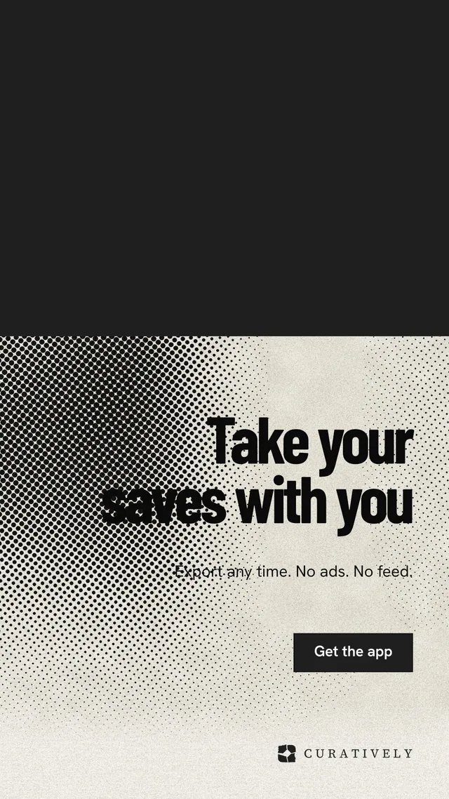 Instagram story for Curatively: "Take your saves with you". Ink sticker style, right layout, light palette in black, yellow, grey.