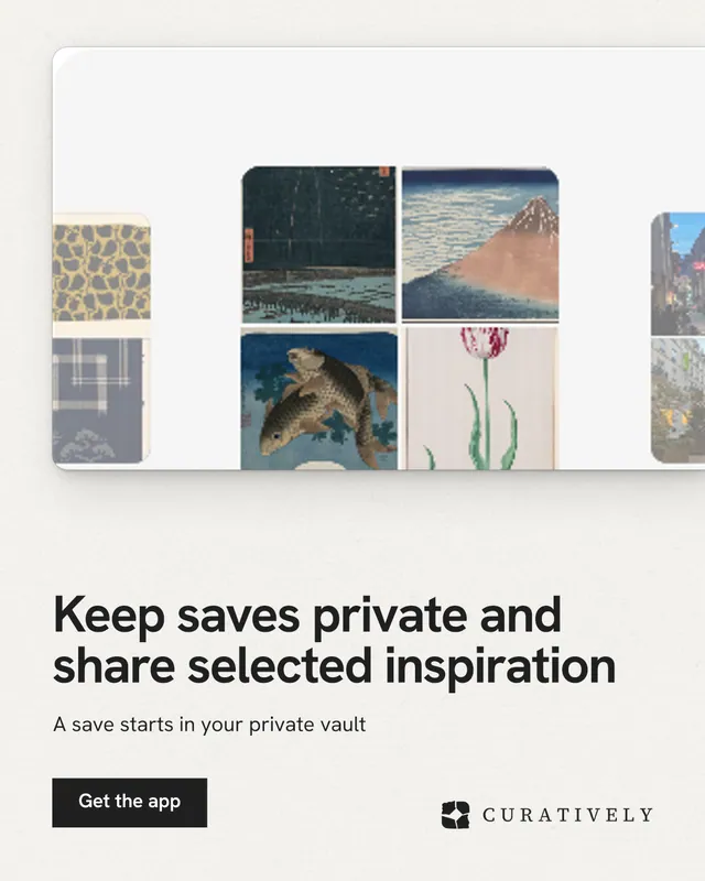 Instagram portrait post for Curatively: "Keep saves private and share selected inspiration". Swiss style, bottom layout, light palette in white, grey.
