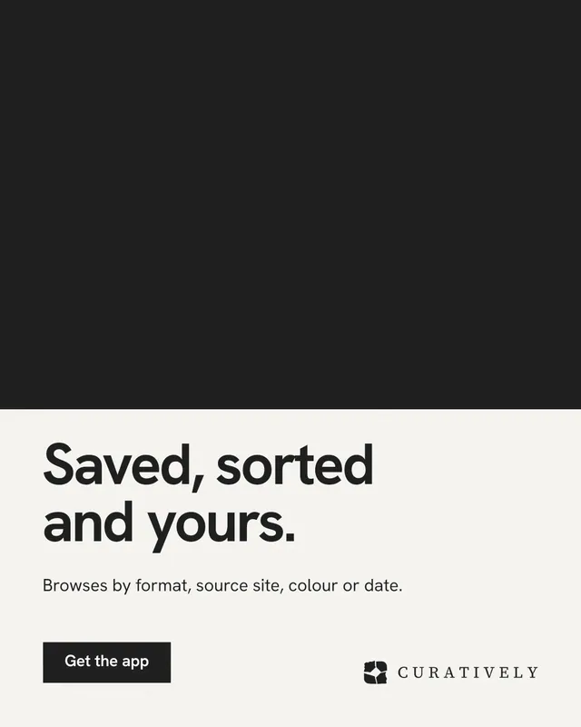 Instagram portrait post for Curatively: "Saved, sorted and yours." Swiss style, bottom layout, light palette in black, white.