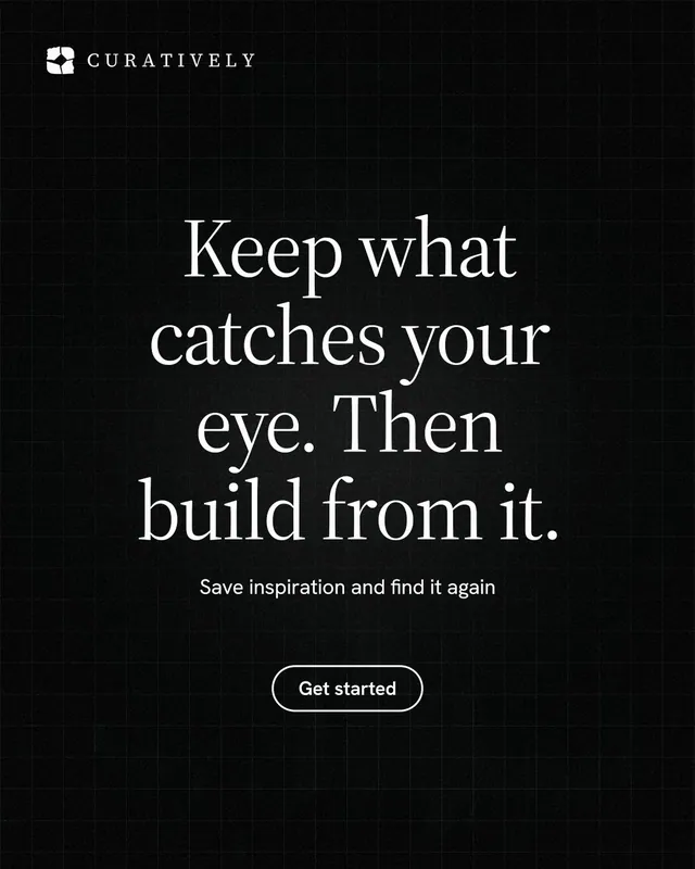 Instagram portrait post for Curatively: "Keep what catches your eye. Then build from it." Phosphor atlas style, centred layout, dark palette in black, grey.