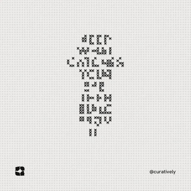 Instagram post for Curatively: "Keep what catches your eye. Then build from it." Stitch style, technique:raster type fx layout, light palette in white, grey.