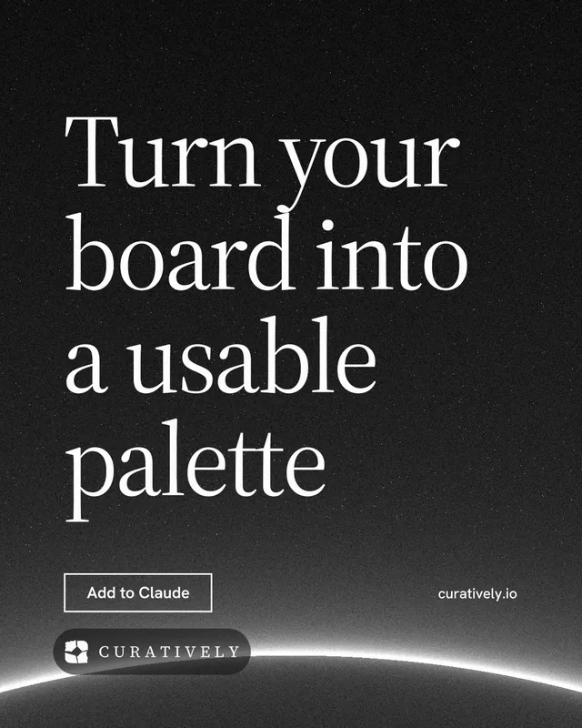 Instagram portrait post for Curatively: "Turn your board into a usable palette". Editorial style, poster layout, dark palette in black, grey.