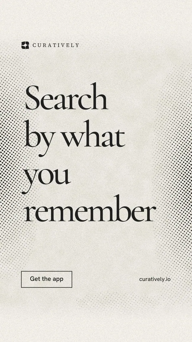 Instagram story for Curatively: "Search by what you remember". Editorial style, poster layout, light palette in yellow, white, grey.