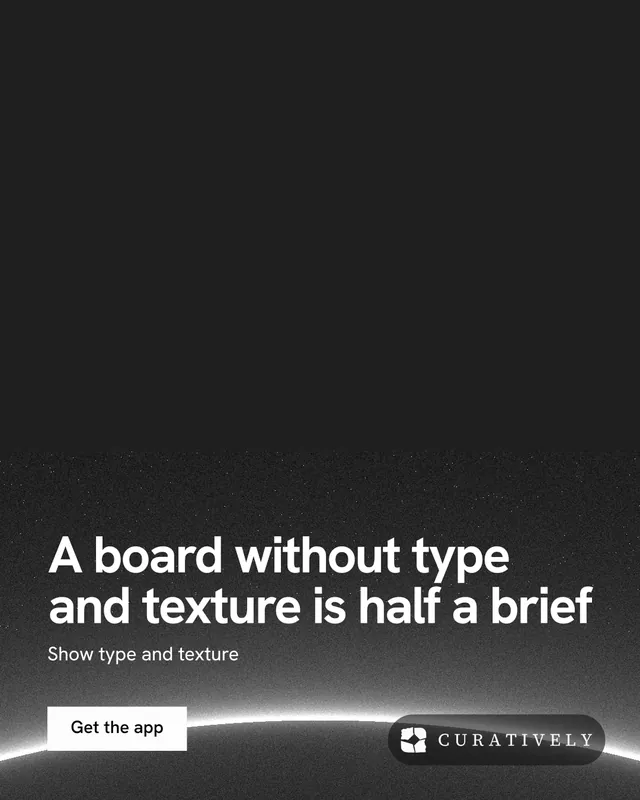 Instagram portrait post for Curatively: "A board without type and texture is half a brief". Swiss style, bottom layout, dark palette in black, grey.