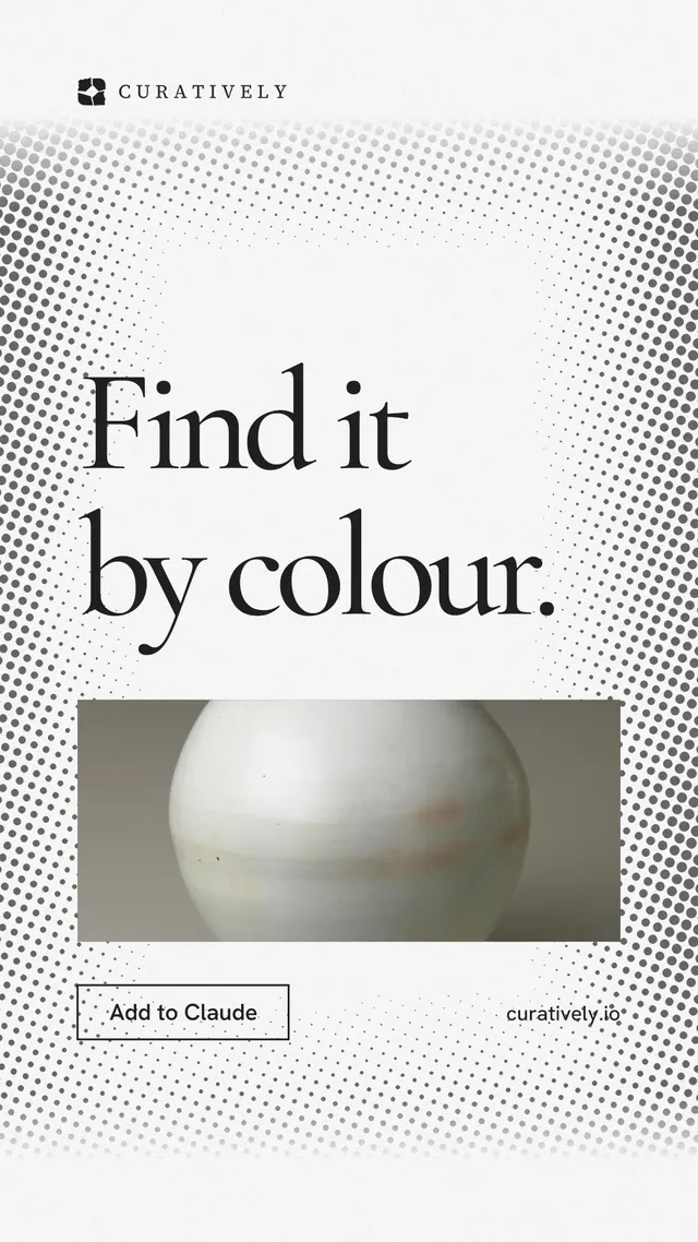 Instagram story for Curatively: "Find it by colour." Editorial style, poster layout, light palette in white, grey.