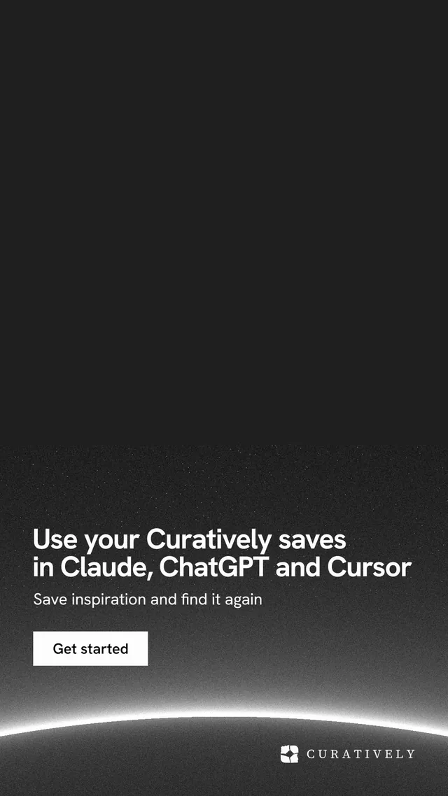 Instagram story for Curatively: "Use your Curatively saves in Claude, ChatGPT and Cursor". Swiss style, bottom layout, dark palette in black, grey.