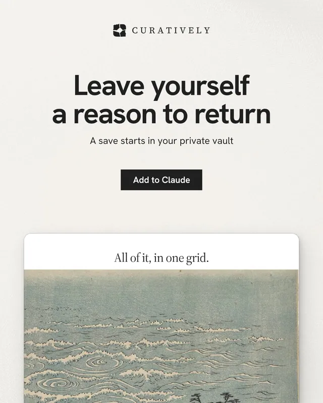 Instagram portrait post for Curatively: "Leave yourself a reason to return". Swiss style, centred layout, light palette in grey, white.