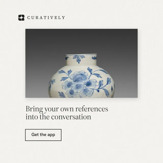 Instagram post for Curatively: "Bring your own references into the conversation". Editorial style, bottom layout, light palette in white, grey.
