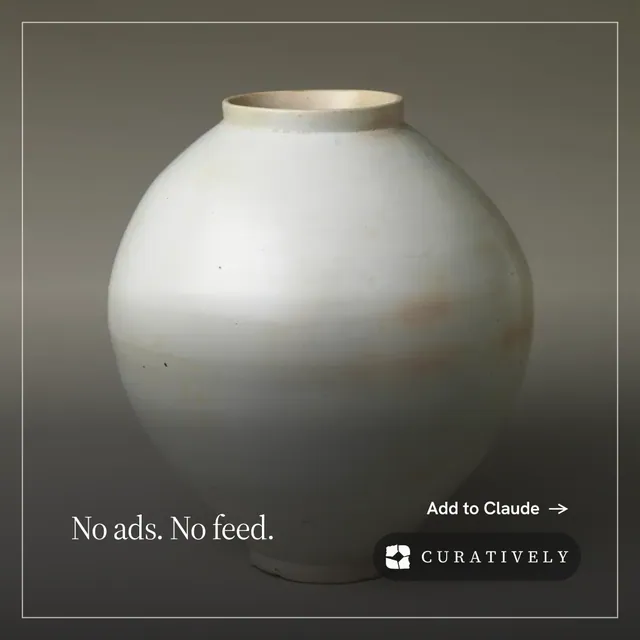 Instagram post for Curatively: "No ads. No feed." Editorial style, image led layout, dark palette in grey, black, white.