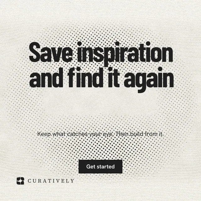 Instagram post for Curatively: "Save inspiration and find it again". Ink sticker style, centred layout, light palette in white, grey, yellow.